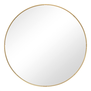 Bowery Hill 34&quot Round Contemporary Aluminum Moulding and MDF Mirror in Gold