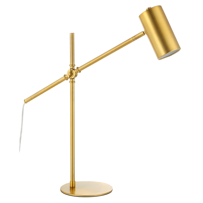Bowery Hill 1-Light Coastal Metal Desk Lamp with Cylinder Shade in Brushed Gold