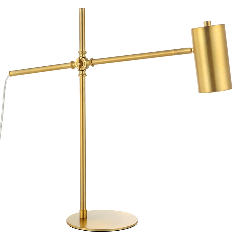 Bowery Hill 1-Light Coastal Metal Desk Lamp with Cylinder Shade in Brushed Gold