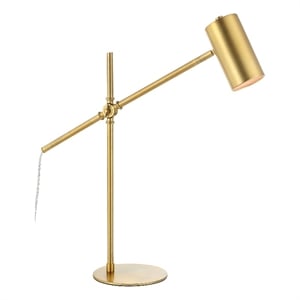 Bowery Hill 1-Light Coastal Metal Desk Lamp with Cylinder Shade in Brushed Gold