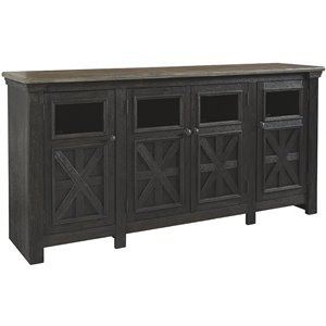 Bowery Hill Traditional 36.13&quotH x 74.13&quotW x 18&quotD Wood TV Stand in Black and Gray