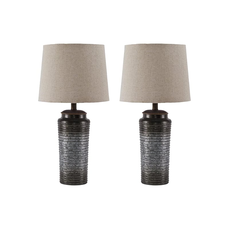 Bowery Hill Contemporary Metal Table Lamp in Gray (Set of 2)