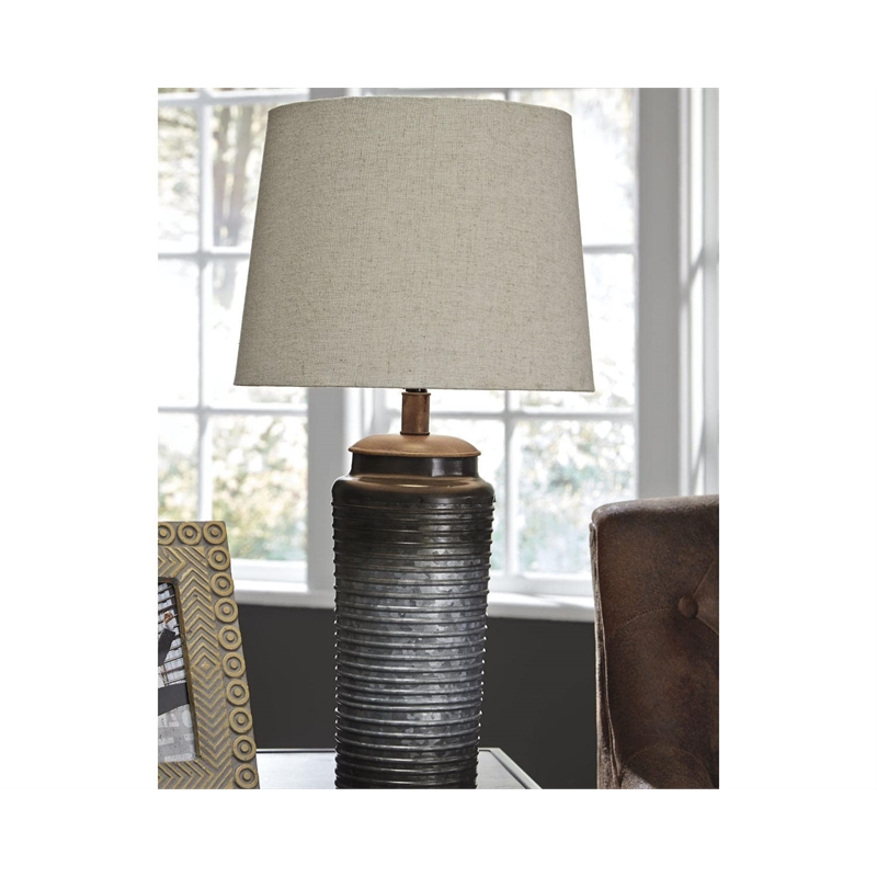 Bowery Hill Contemporary Metal Table Lamp in Gray (Set of 2)