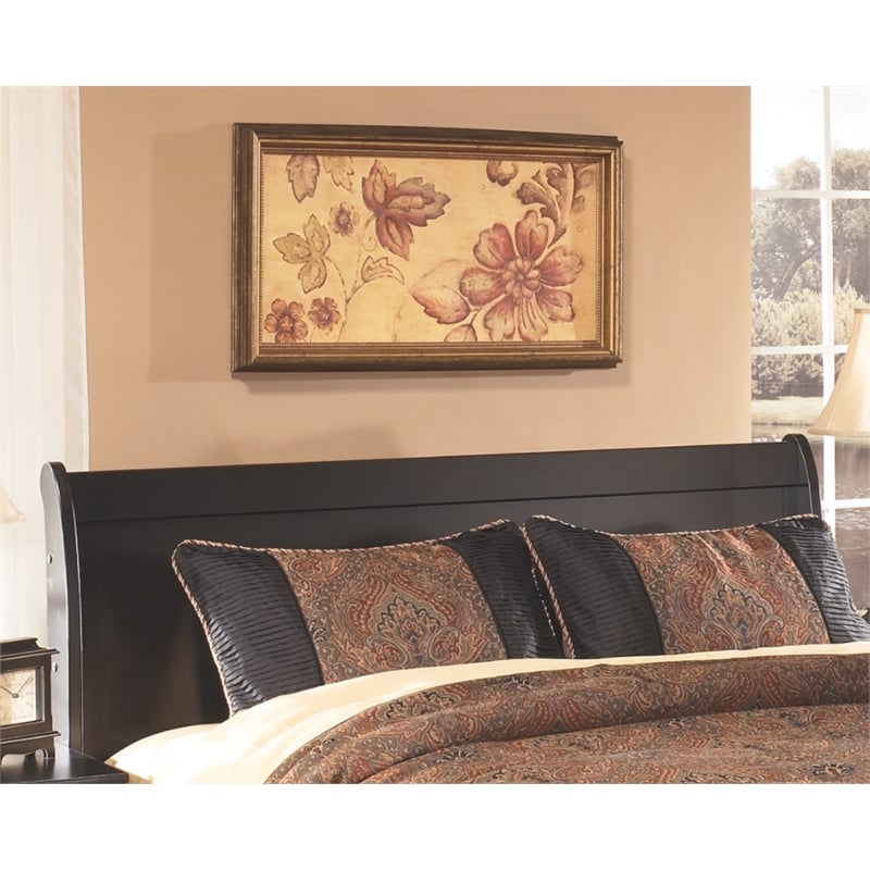 Bowery Hill Transitional Wood Sleigh Queen Headboard in Black