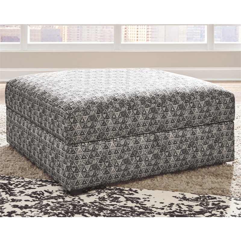 Bowery Hill Contemporary Fabric Ottoman with Storage in Bisque