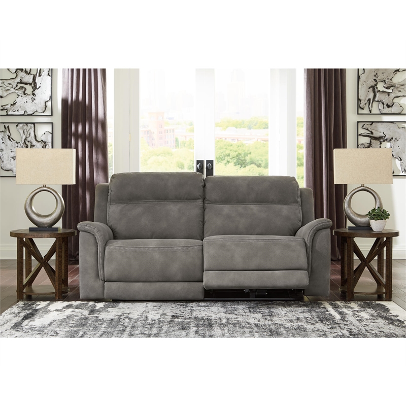 Bowery Hill Contemporary 2-Seat Faux Leather Reclining Sofa in Gray