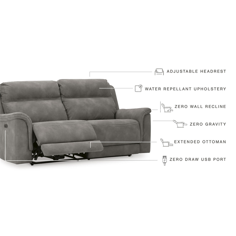 Bowery Hill Contemporary 2-Seat Faux Leather Reclining Sofa in Gray