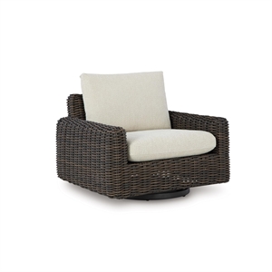 Bowery Hill Contemporary Polyester Brown Outdoor Swivel Lounge Chair