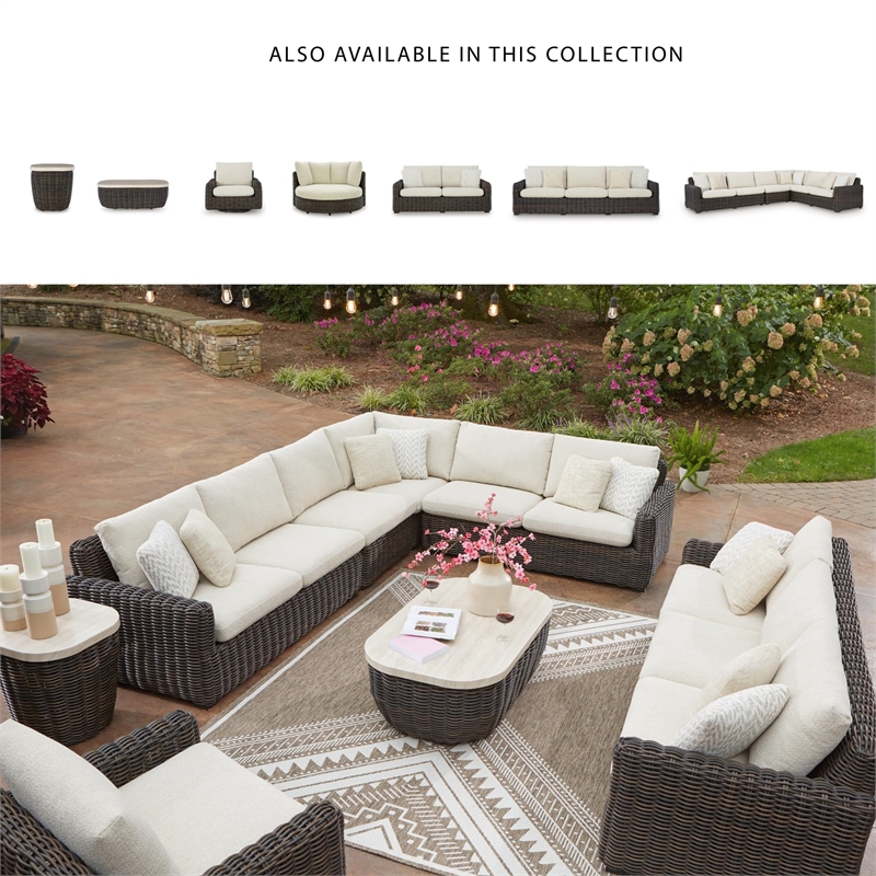 Bowery Hill Contemporary Polyester Brown Outdoor Swivel Lounge Chair