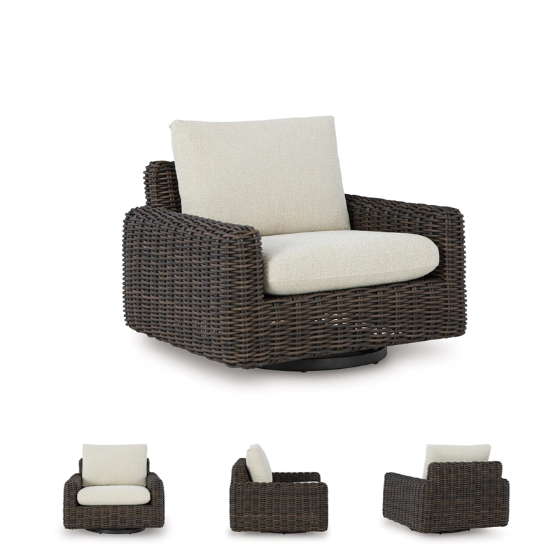 Bowery Hill Contemporary Polyester Brown Outdoor Swivel Lounge Chair