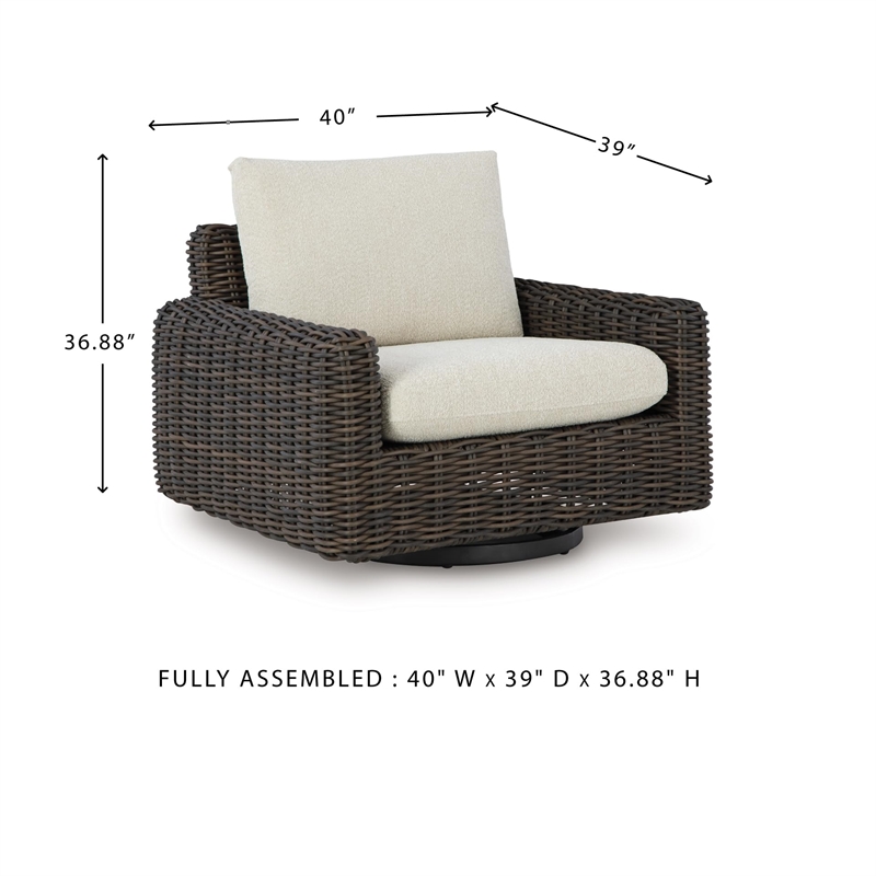 Bowery Hill Contemporary Polyester Brown Outdoor Swivel Lounge Chair