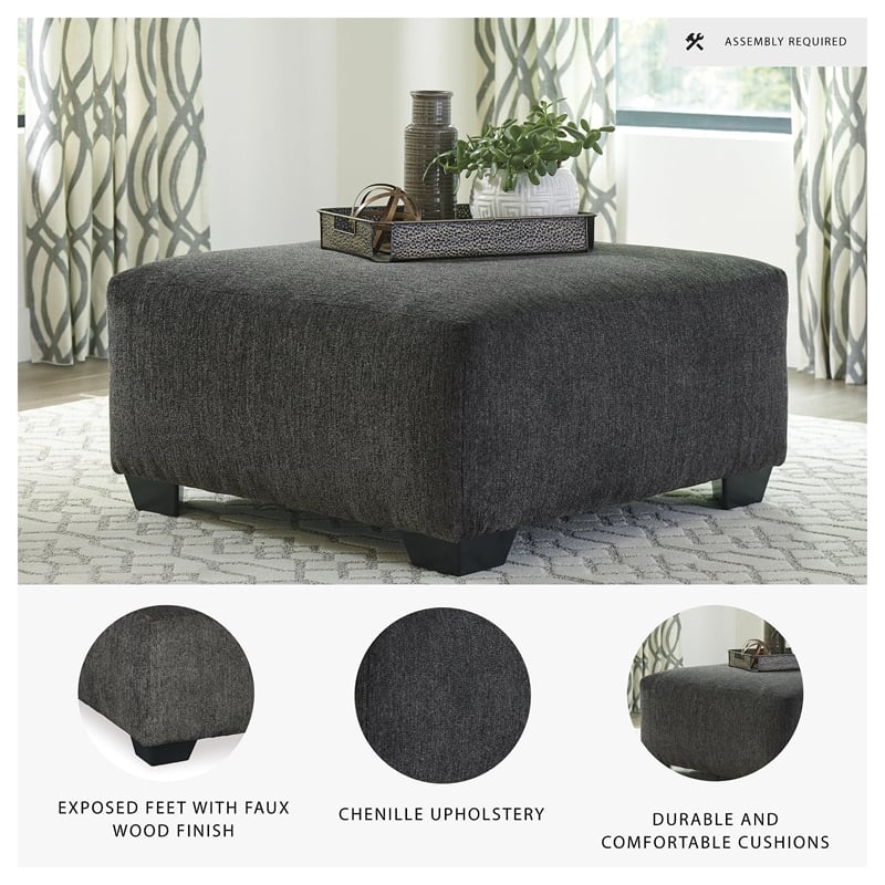 Bowery Hill Contemporary Fabric Oversized Accent Ottoman in Platinum