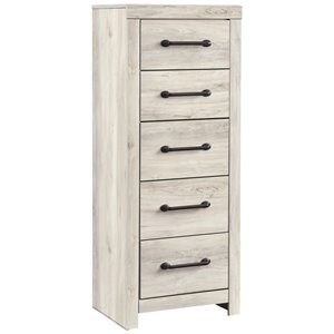 Bowery Hill Modern Engineered Wood Narrow 5 Drawer Chest in Whitewash
