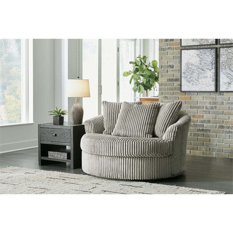 Bowery Hill Contemporary Oversized Swivel Fabric Accent Chair in Gray