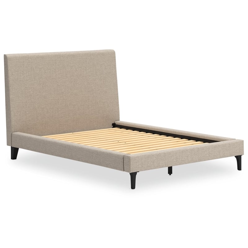 Bowery Hill Beige Engineered Wood Full Upholstered Bed with Roll Slats