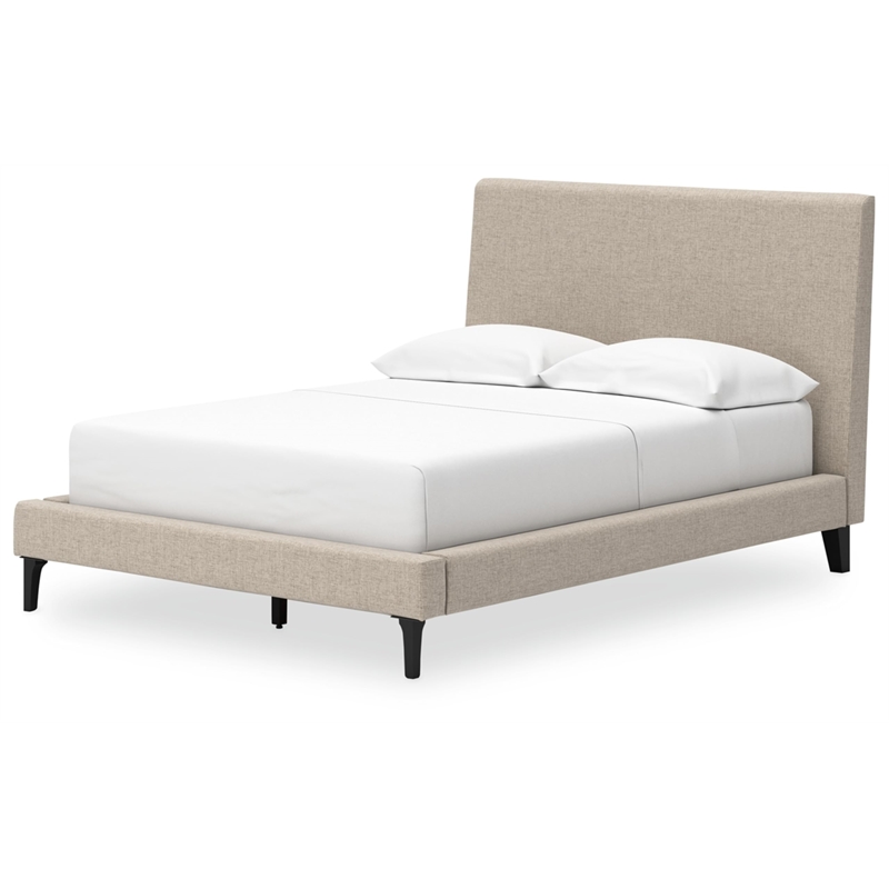 Bowery Hill Beige Engineered Wood Full Upholstered Bed with Roll Slats