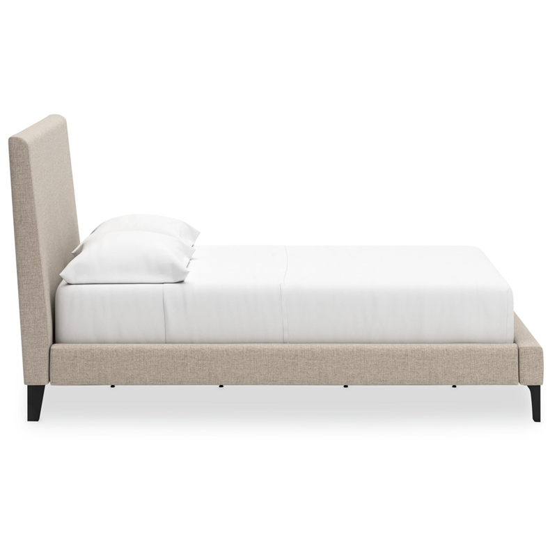 Bowery Hill Beige Engineered Wood Full Upholstered Bed with Roll Slats