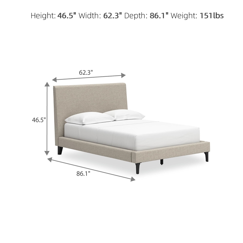 Bowery Hill Beige Engineered Wood Full Upholstered Bed with Roll Slats