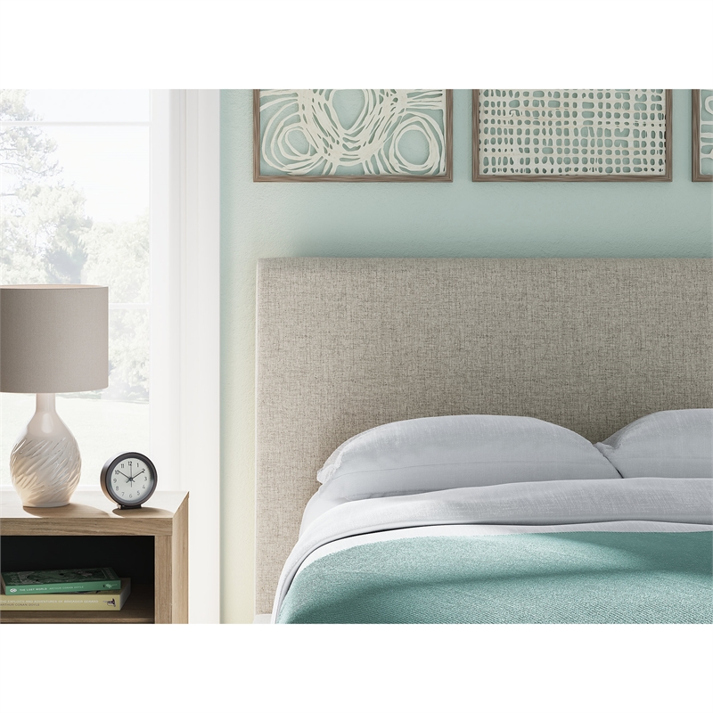 Bowery Hill Beige Engineered Wood Full Upholstered Bed with Roll Slats