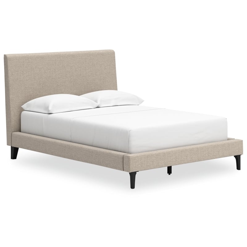 Bowery Hill Beige Engineered Wood Full Upholstered Bed with Roll Slats