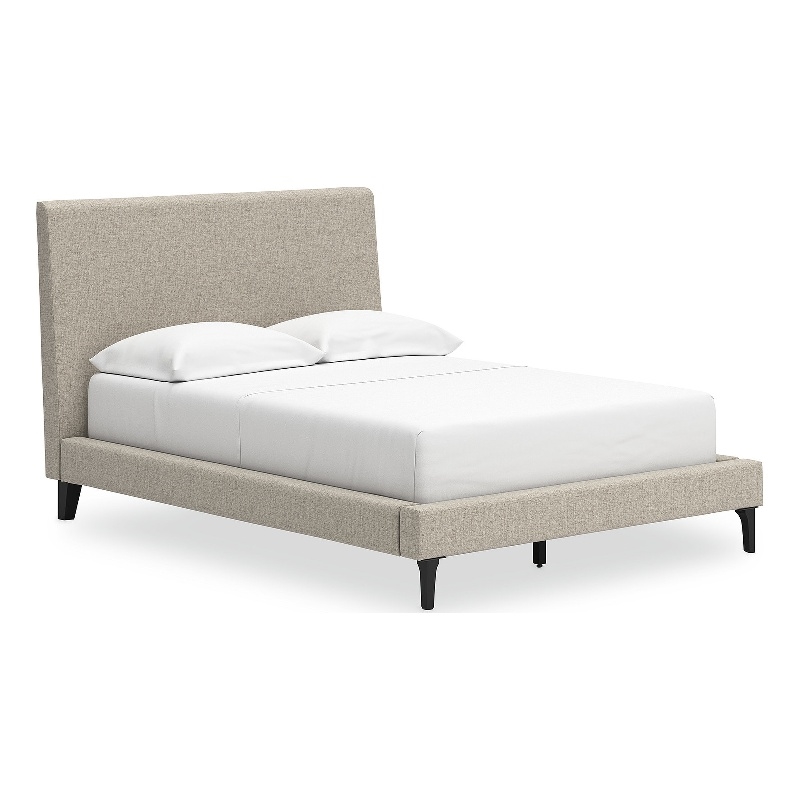 Bowery Hill Beige Engineered Wood Full Upholstered Bed with Roll Slats