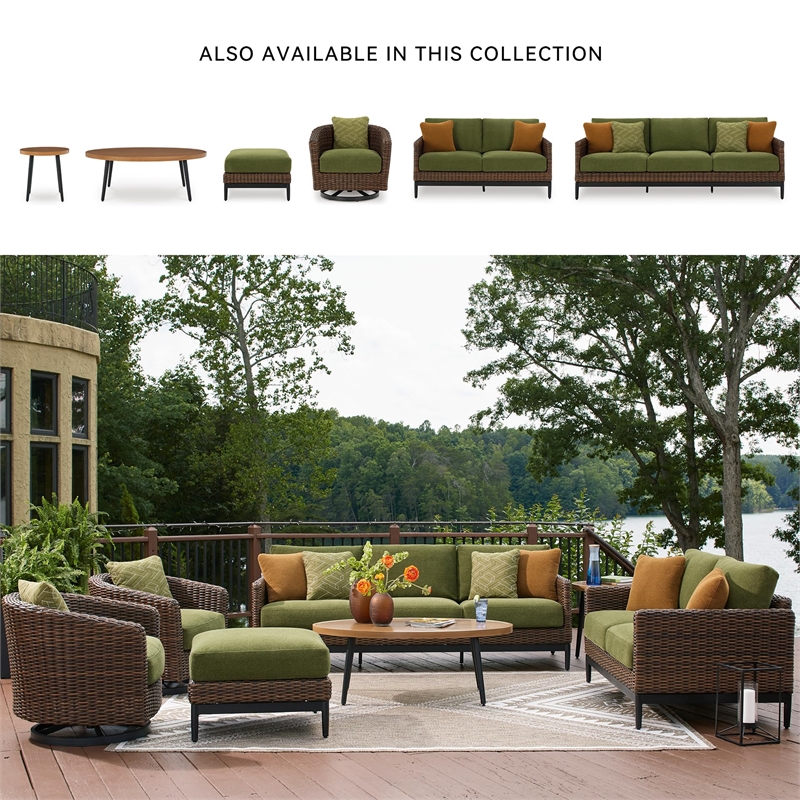 Bowery Hill Contemporary Brown & Green Wicker / Rattan Outdoor Loveseat