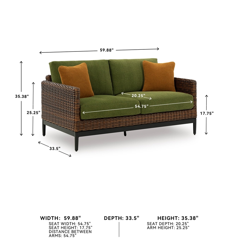 Bowery Hill Contemporary Brown & Green Wicker / Rattan Outdoor Loveseat