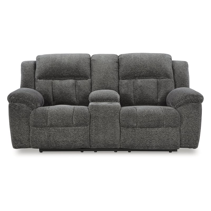 Bowery Hill Contemporary Polyester Gray Reclining Loveseat with Console