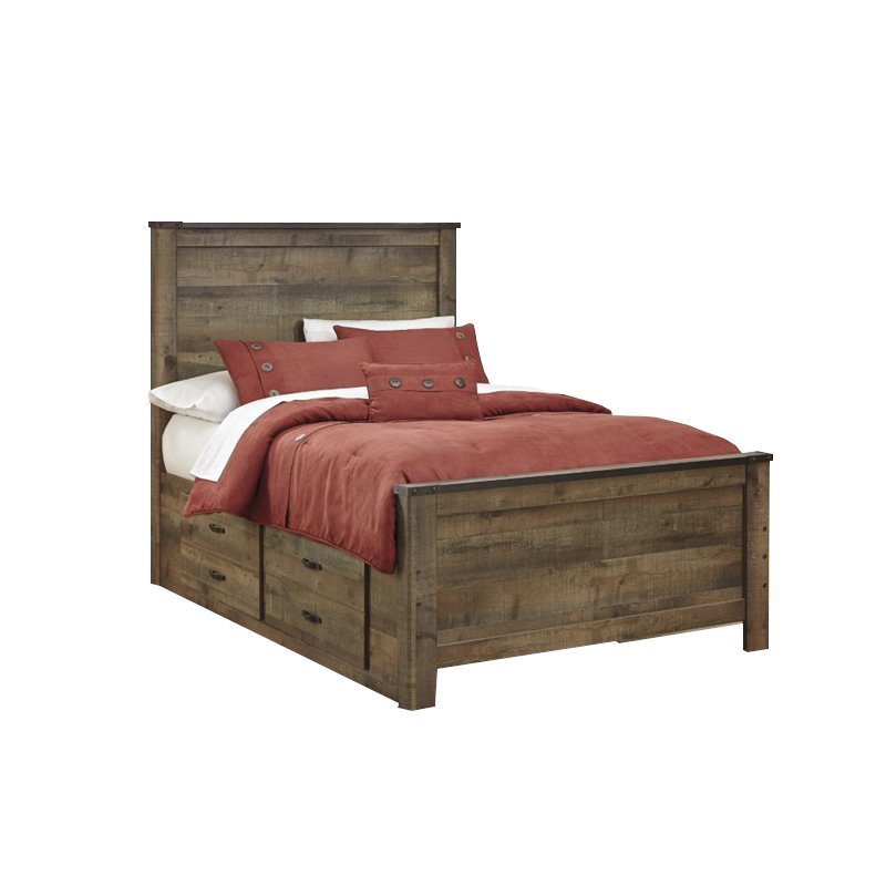 Bowery Hill Farmhouse Wood Full Panel Bed with Underbed Storage in Brown