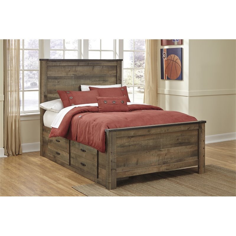 Bowery Hill Farmhouse Wood Full Panel Bed with Underbed Storage in Brown