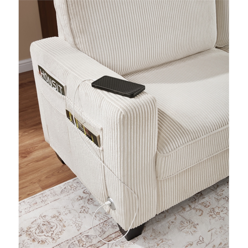 Bowery Hill Set of 2 Corduroy Beige Sofa and Loveseat with USB and Side Pockets