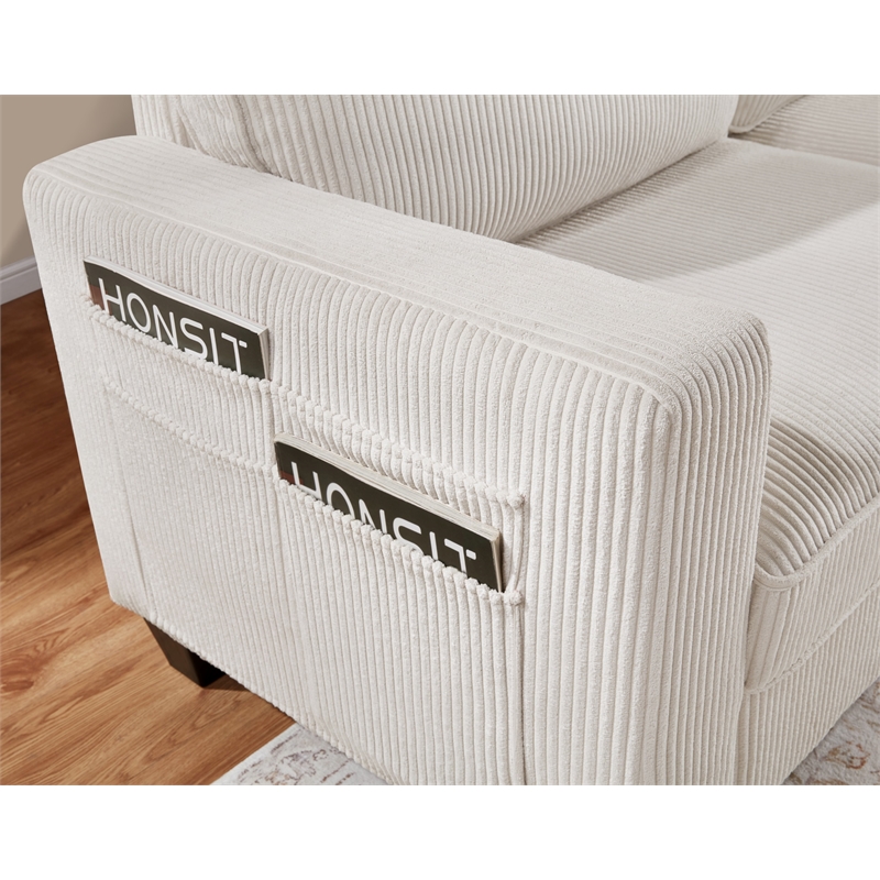 Bowery Hill Set of 2 Corduroy Beige Sofa and Loveseat with USB and Side Pockets