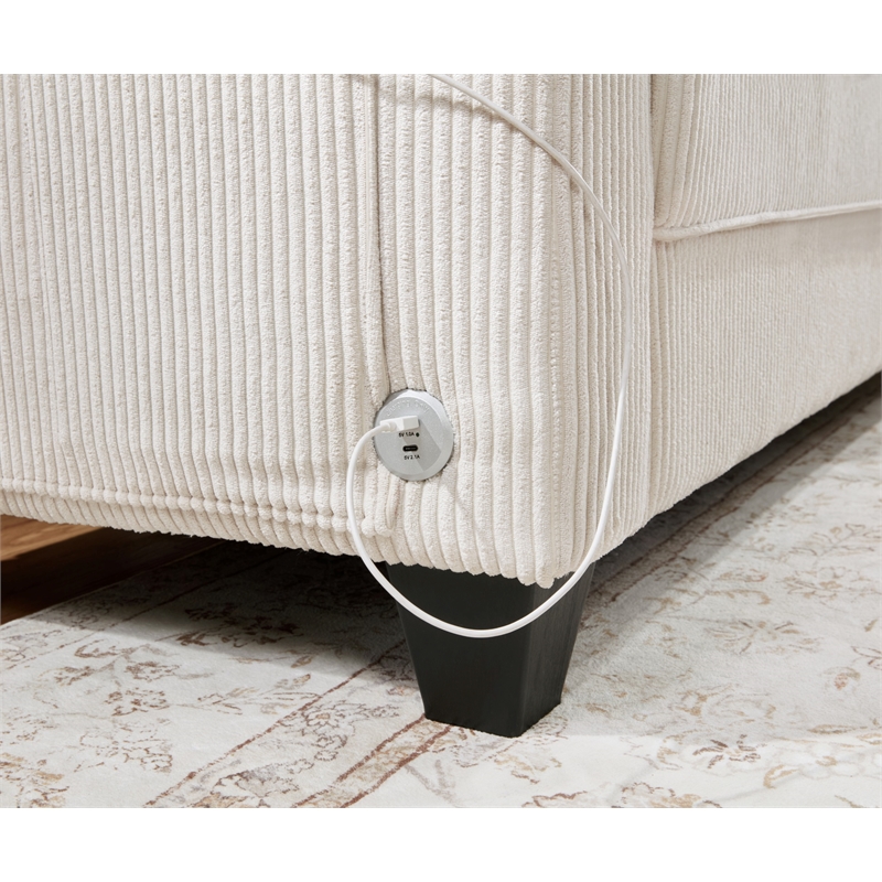 Bowery Hill Set of 2 Corduroy Beige Sofa and Loveseat with USB and Side Pockets