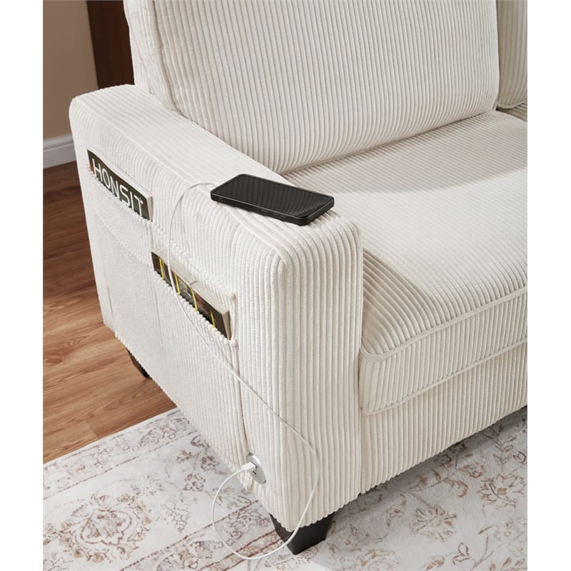 Bowery Hill Set of 2 Corduroy Beige Sofa and Loveseat with USB and Side Pockets