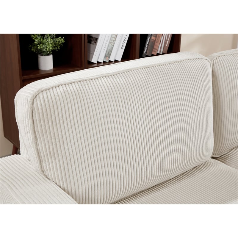Bowery Hill Set of 2 Corduroy Beige Sofa and Loveseat with USB and Side Pockets