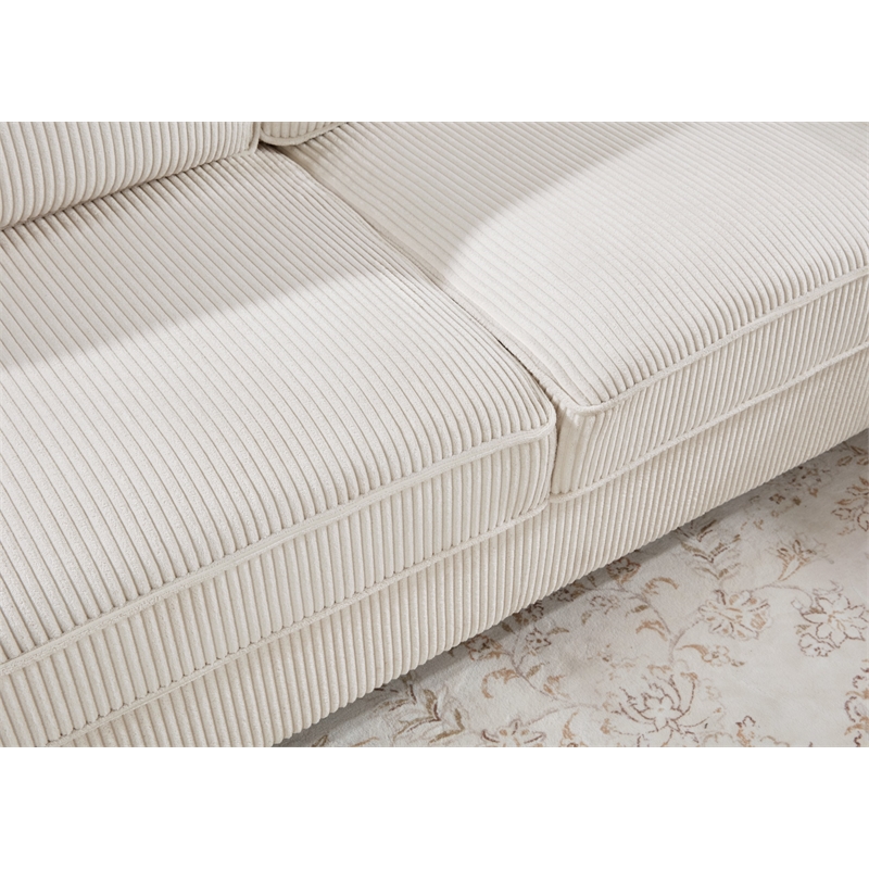 Bowery Hill Set of 2 Corduroy Beige Sofa and Loveseat with USB and Side Pockets