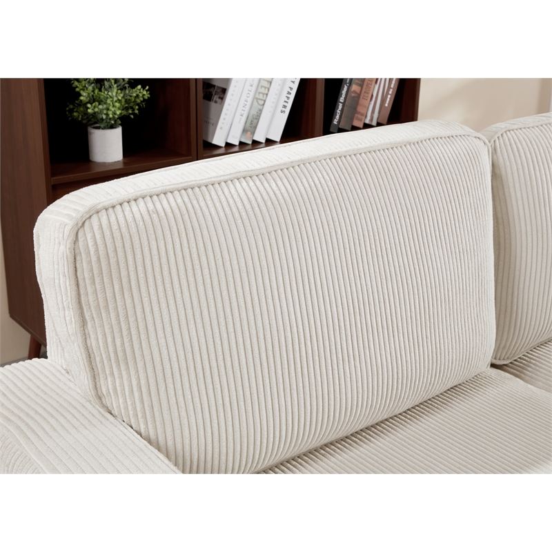 Bowery Hill Set of 2 Corduroy Beige Sofa and Loveseat with USB and Side Pockets
