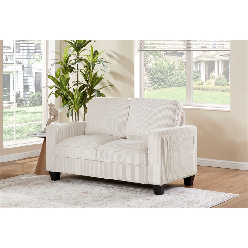 Bowery Hill Set of 2 Corduroy Beige Sofa and Loveseat with USB and Side Pockets