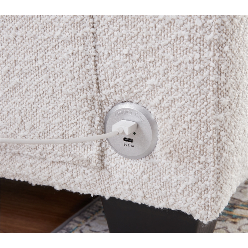 Bowery Hill Set of 2 Boucle Sofa and Loveseat with USB and Side Pockets in Beige