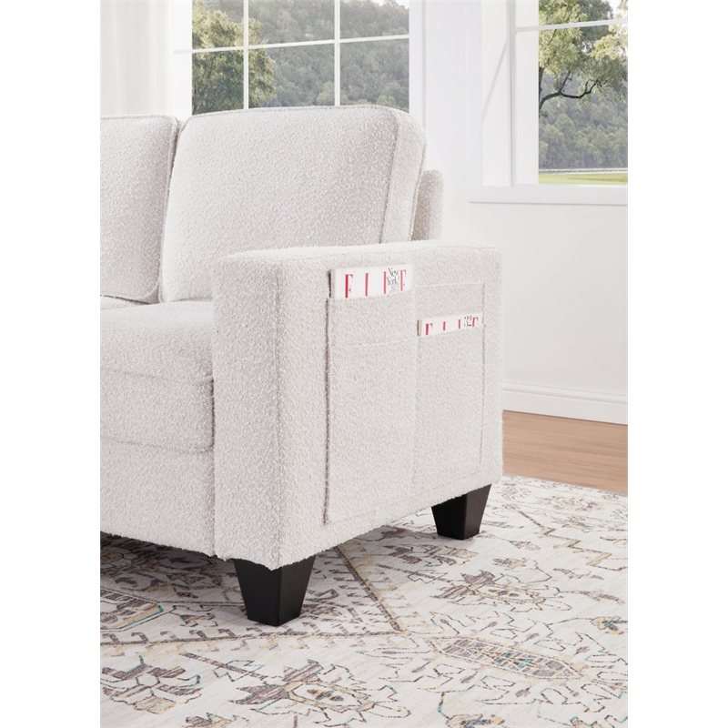 Bowery Hill Set of 2 Boucle Sofa and Loveseat with USB and Side Pockets in Beige