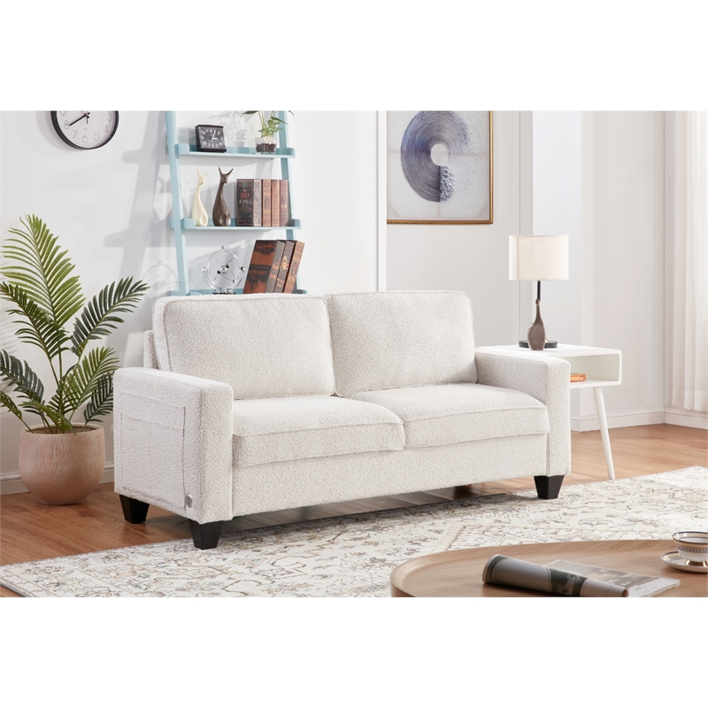 Bowery Hill Set of 2 Boucle Sofa and Loveseat with USB and Side Pockets in Beige
