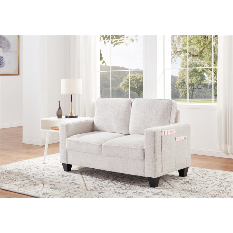 Bowery Hill Set of 2 Boucle Sofa and Loveseat with USB and Side Pockets in Beige