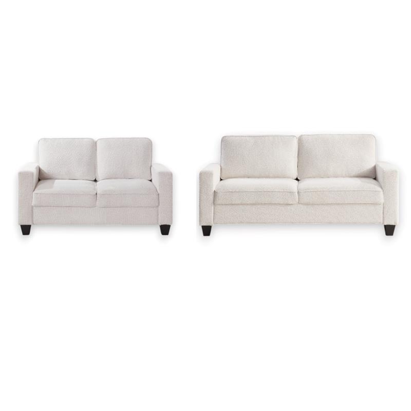 Bowery Hill Set of 2 Boucle Sofa and Loveseat with USB and Side Pockets in Beige