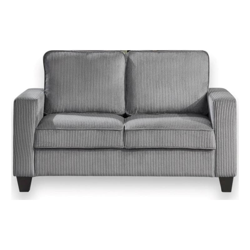 Bowery Hill Set of 2 Corduroy Gray Sofa and Loveseat with USB and Side Pockets