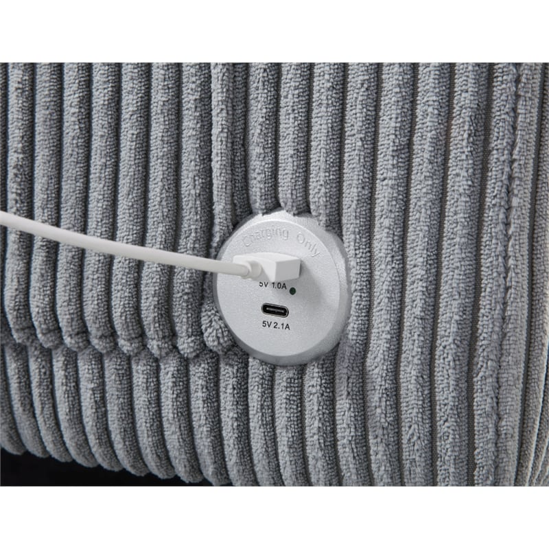 Bowery Hill Set of 2 Corduroy Gray Sofa and Loveseat with USB and Side Pockets