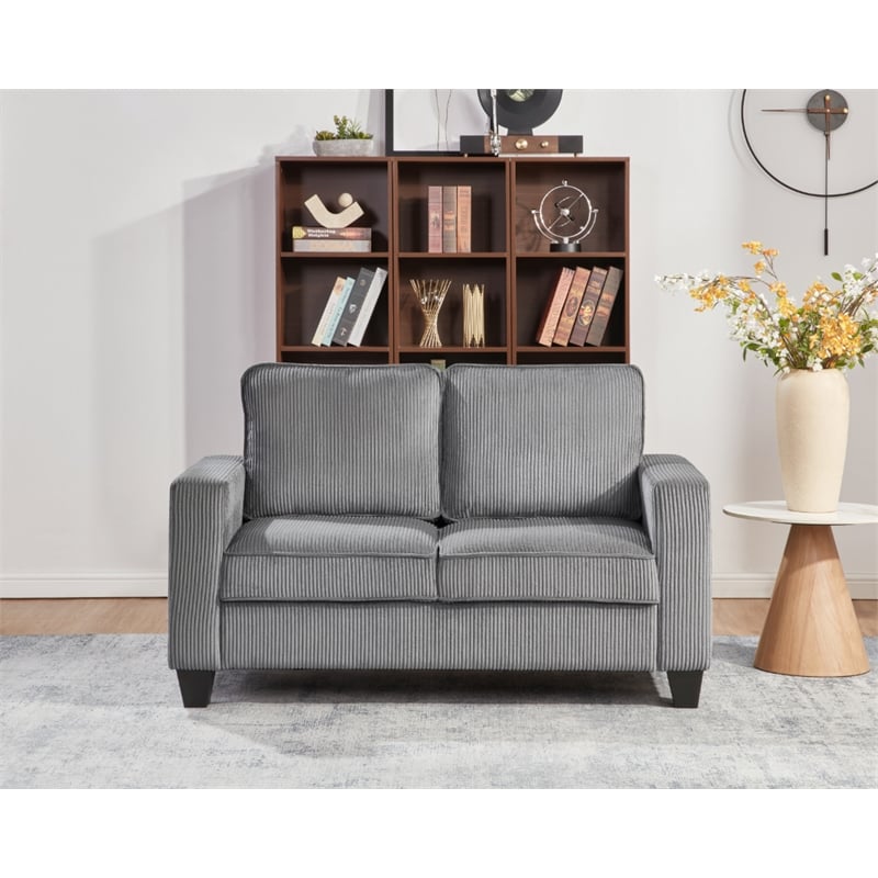Bowery Hill Set of 2 Corduroy Gray Sofa and Loveseat with USB and Side Pockets