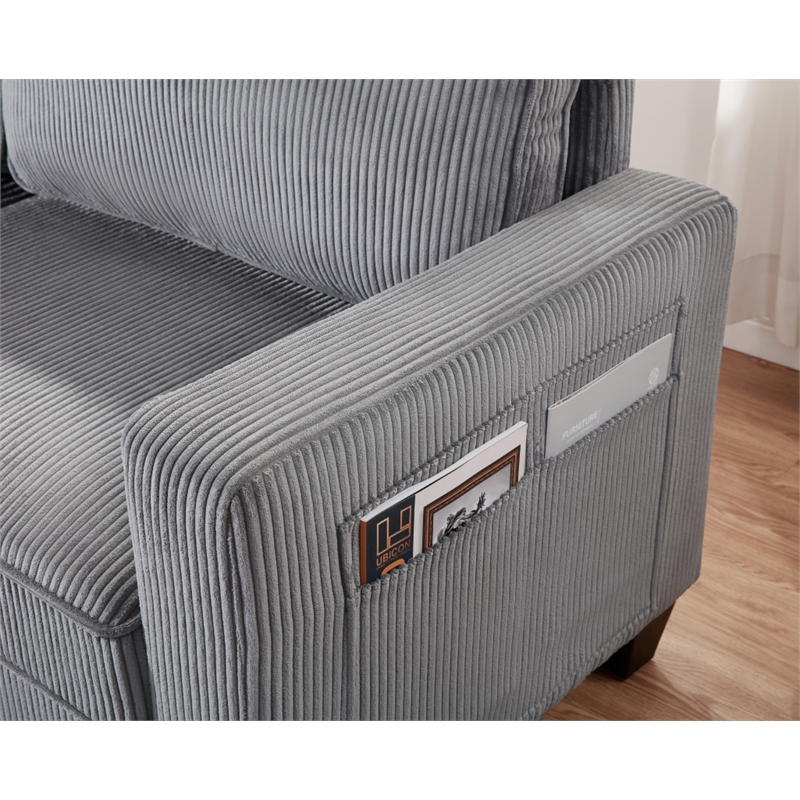 Bowery Hill Set of 2 Corduroy Gray Sofa and Loveseat with USB and Side Pockets