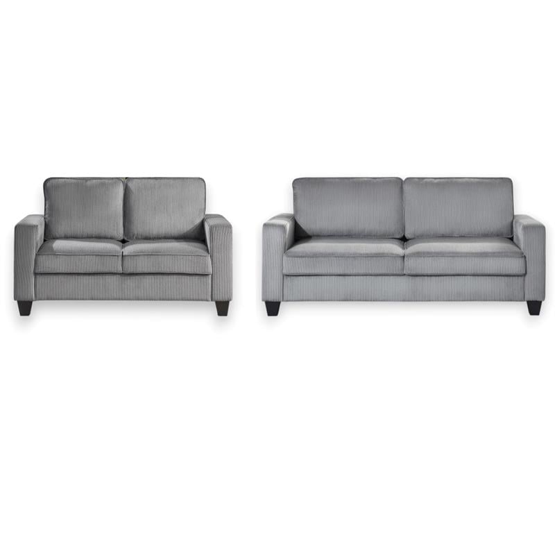 Bowery Hill Set of 2 Corduroy Gray Sofa and Loveseat with USB and Side Pockets