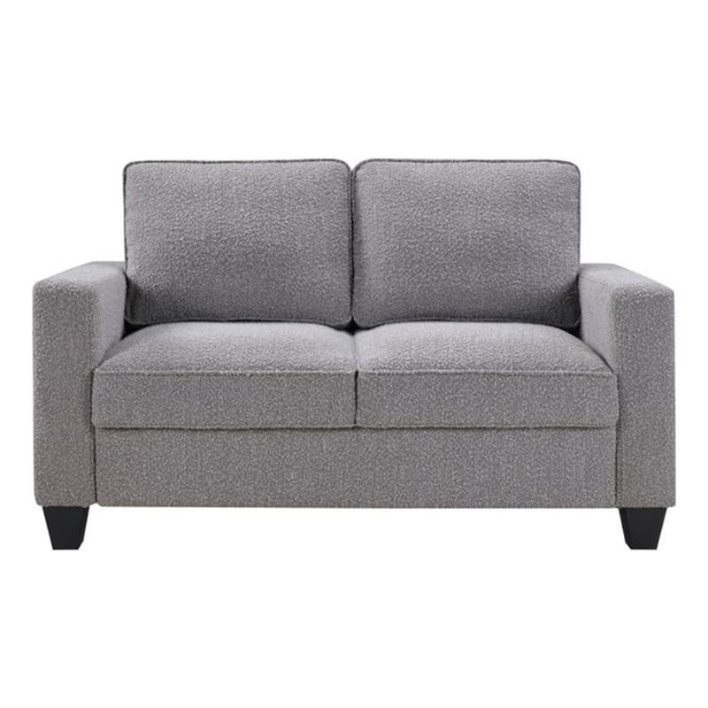 Bowery Hill Set of 2 Boucle Sofa and Loveseat with USB and Side Pockets in Gray