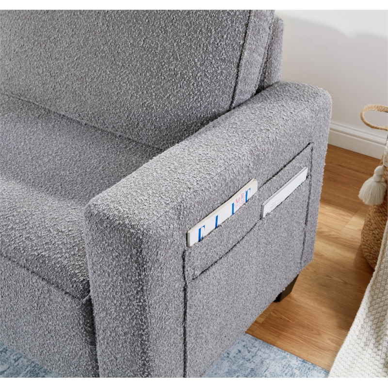 Bowery Hill Set of 2 Boucle Sofa and Loveseat with USB and Side Pockets in Gray